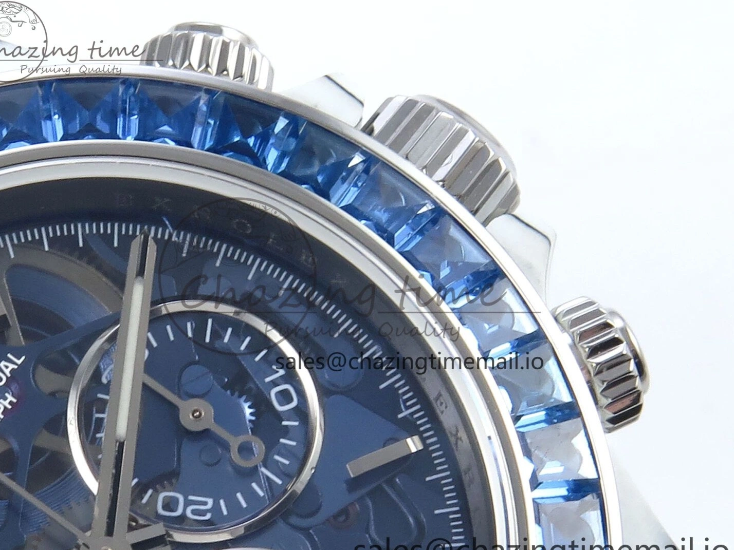 0501 Daytona ZIF REMOULD White Carbon GETF Best Edition Blue Skeleton Dial Blue Diamonds Bezel on Blue Nylon Strap DD Fashionable 366